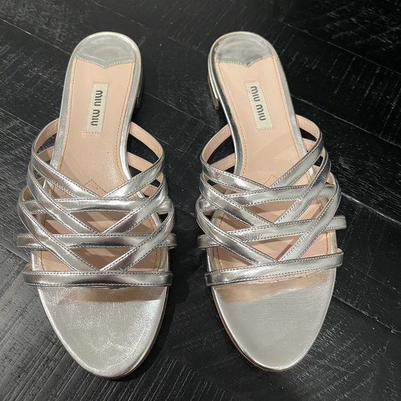 Miu Miu Silver Slippers Size 37.5 - Picture 1 of 2